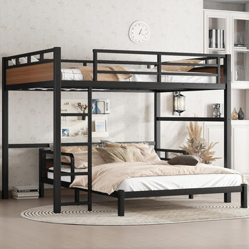 Queen Over Queen Bunk Bed with Headboard and Full Length Guardrail, Separable Bunk Bed Queen