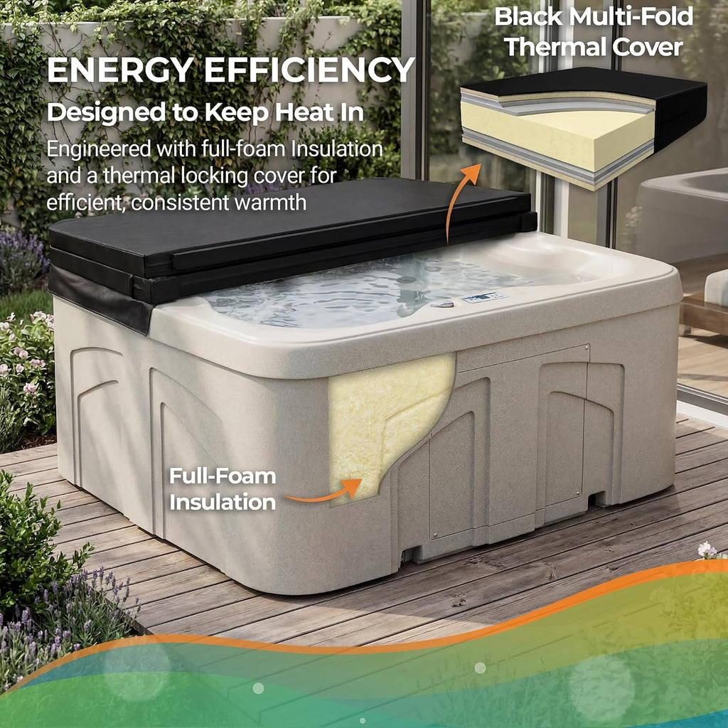 4-Person Plug & Play 13-Jet Hot Tub Spa and Thermal Cover, Sand | Outdoor Spa with 13 Jets 1.0 HP Pump, Thermal Cover
