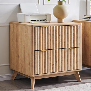 31.8-Inch Fluted 2 Drawer Lateral File Cabinet, Natural Oak | Filing Cabinet with Files Hanging Rod for Letter