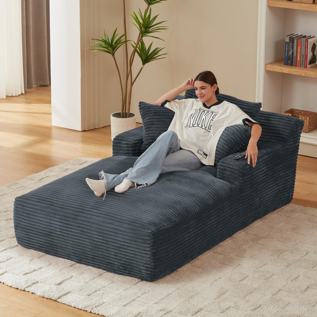 Couch Chaise Lounge Chair Indoor, Boneless Sleeper Sofa Bed, Grey