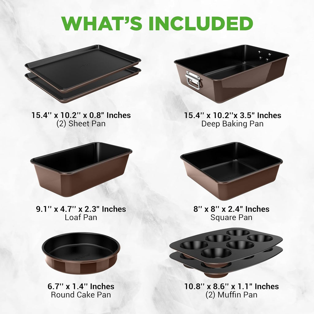 8-Piece Nonstick Stackable Bakeware Set - PFOA, PFOS, PTFE Free Tray Set w/Non-Stick Coating, 450°F Oven Safe, Round
