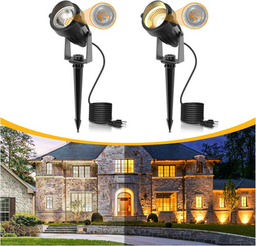 5W Dusk to Dawn Outdoor Spotlight 3000K Landscape Light 2 Pack | Auto On/Off Landscape Lighting, IP66 Waterproof Plug