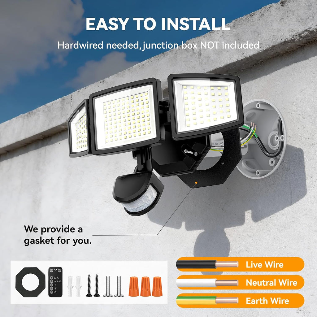 LED Security Lights Motion Sensor Light Outdoor, 7000LM, 6500K, Waterproof, Flood Light Outdoor Motion Detector with