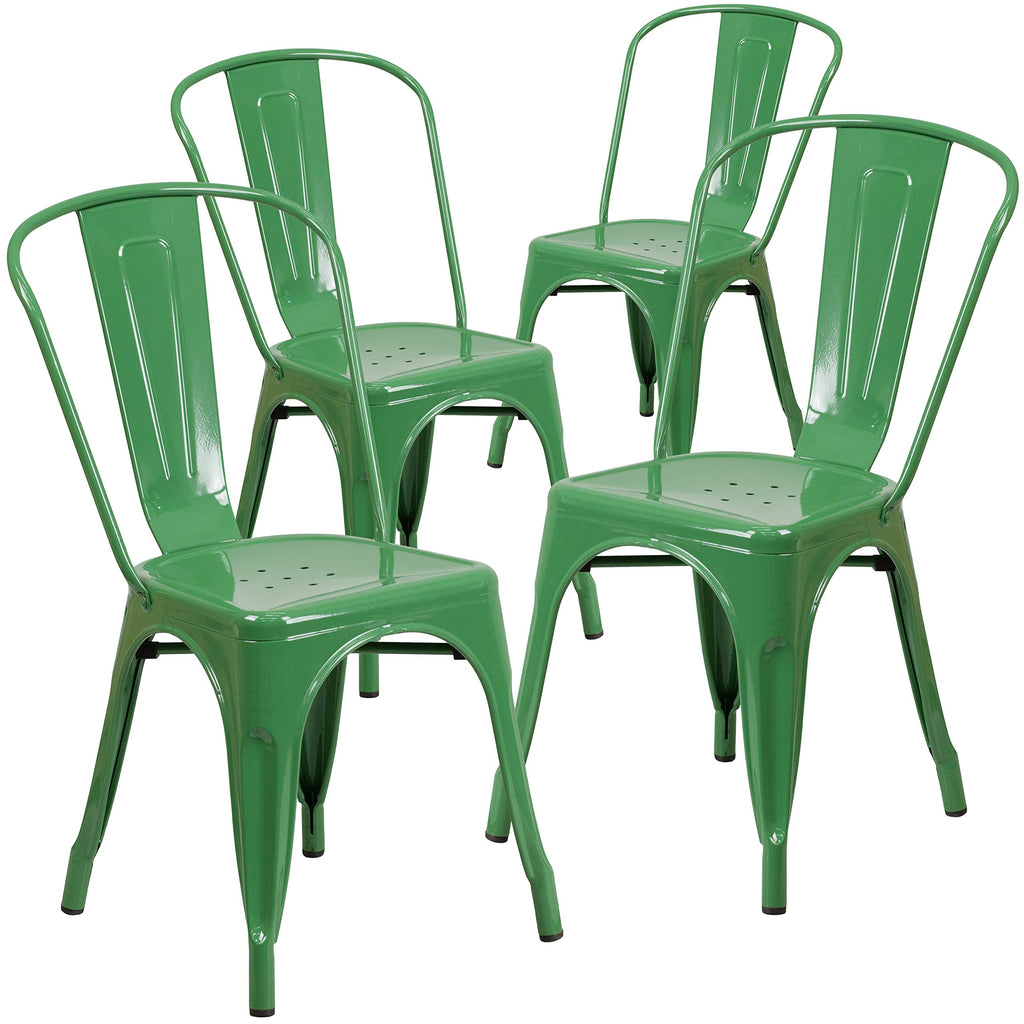 Green Metal Indoor/Outdoor Stackable Chair, 4-Pack