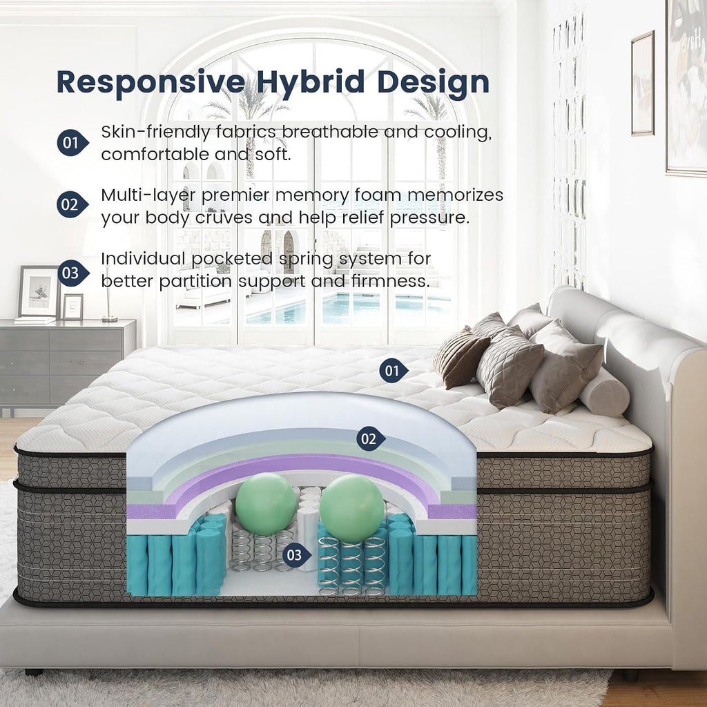 California King Mattress 12 Inch Firm Hybrid Mattress in a Box Hotel L