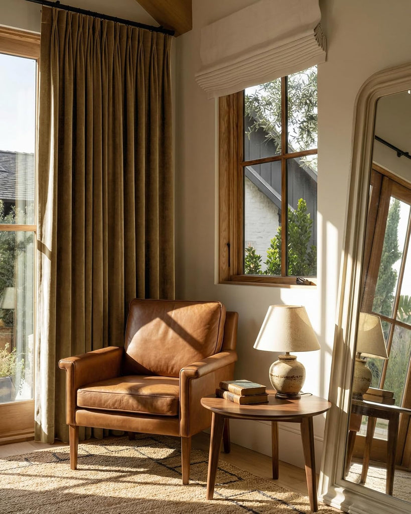 Pinch Pleated Curtains (Set of 2 Panels), Luxury Gold Brown Velvet Bedroom Curtains with Adjustable Hooks Back Tab Thermal Insulated