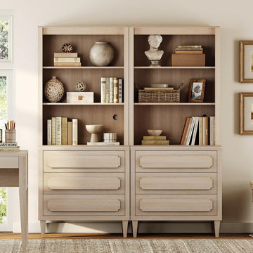 72.8" Tall Bookshelf with Drawers, 5 Tier Large Bookcase, Beige - Set of 2