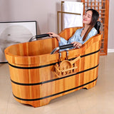 Japanese Style Wooden Soaking Tub with Steamer, Deep Cedar Bath Barrel for Adults, Freestanding Spa Bathtub for Home