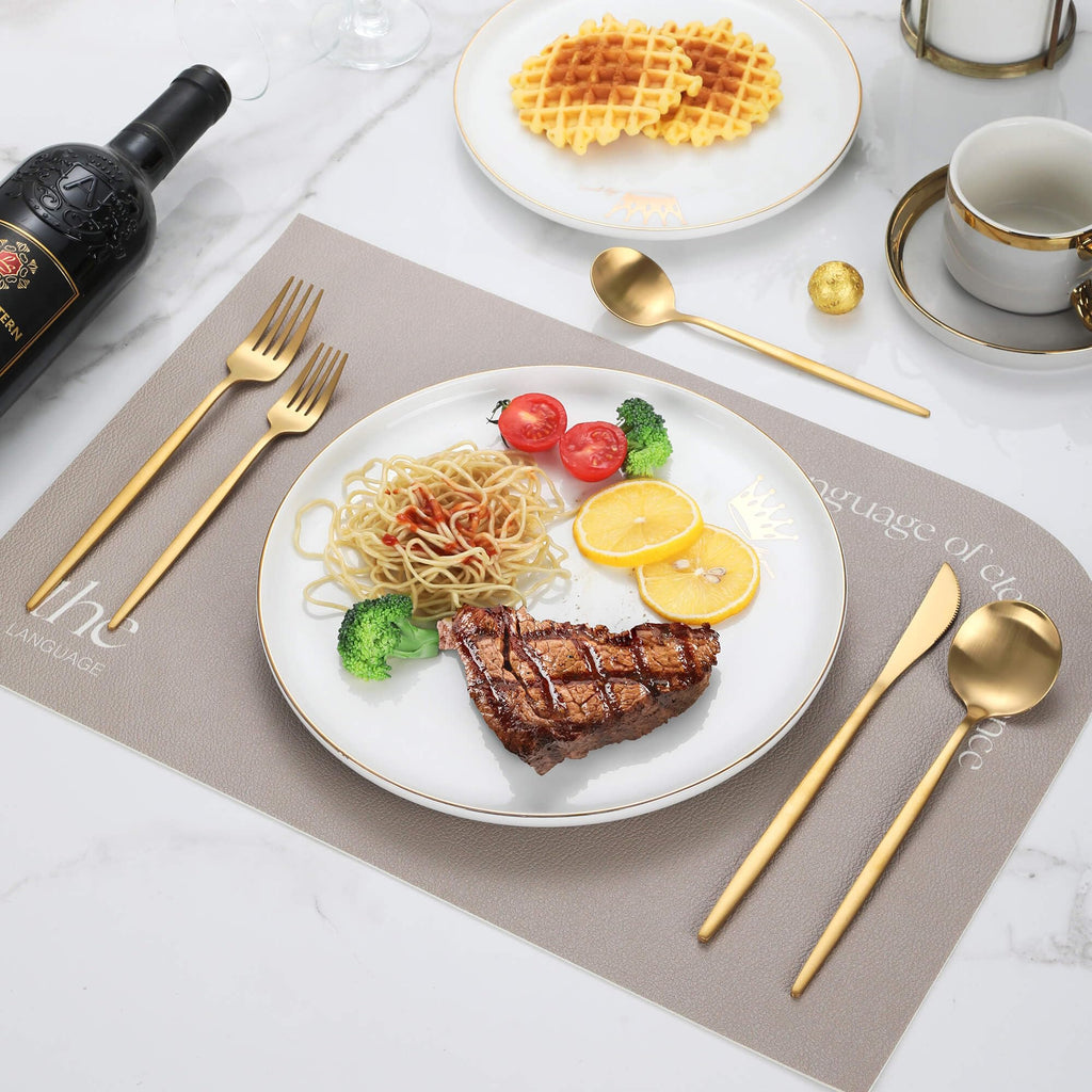 Matte Gold Silverware Set, 30 Piece Stainless Steel Modern Flatware Set, Brushed Cutlery Set Service for 6, Satin Finish