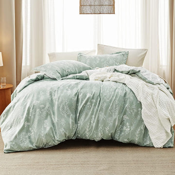 Comforter Set - Sage Green Bed Set, 3 Pieces Cute Floral Bedding