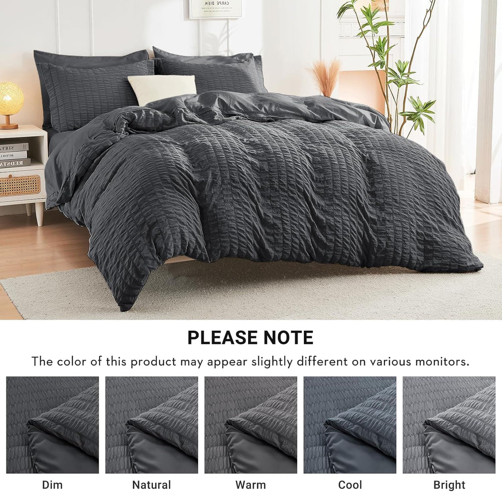 Comforter Set Seersucker 7 Pieces, All Season Luxury Bed in a Bag, Bedding Set with Comforters, Sheets