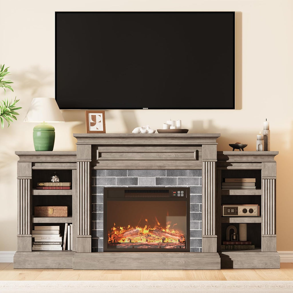 71 Inch Electric Fireplace with Matal, Fireplace TV Stand for TV Up to 80"