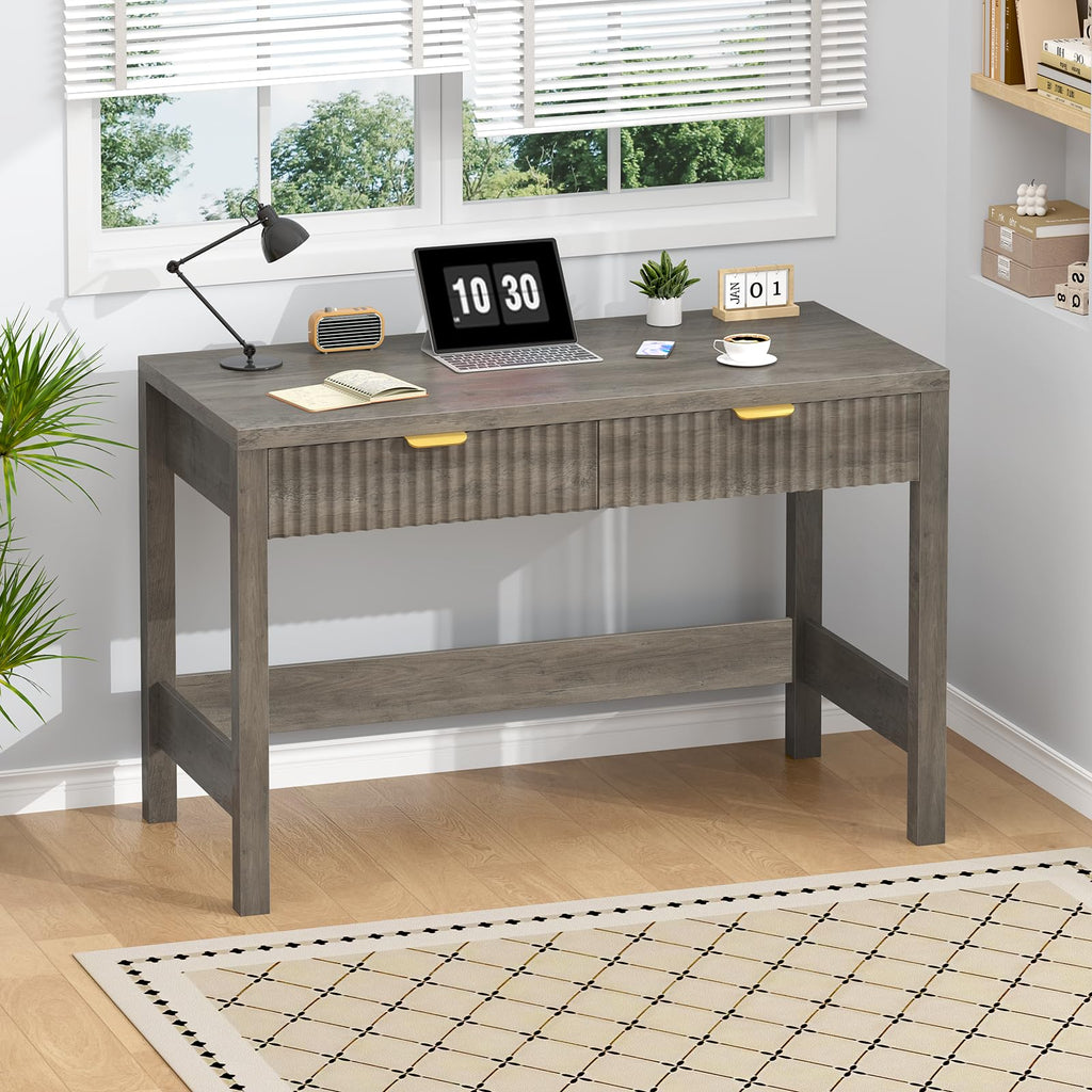 39 Inch Small Fluted Computer Desk with 2 Drawers