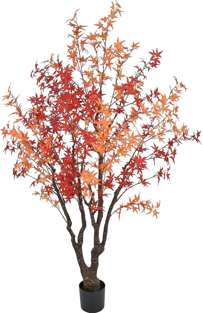 7FT Artificial Maple Tree, Large Faux Floor Plant with Red-Yellow Leaves & Realistic Trunk, 84 Inch Fake Autumn Maple