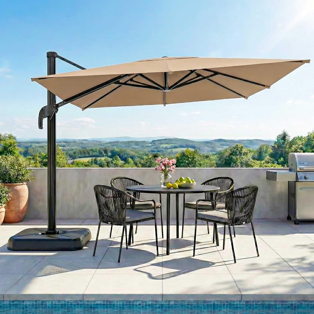 10FT Cantilever Patio Umbrella, 360° Rotating Offset Umbrella with Aluminum Frame, Large Square Sunshade Pool, Deck