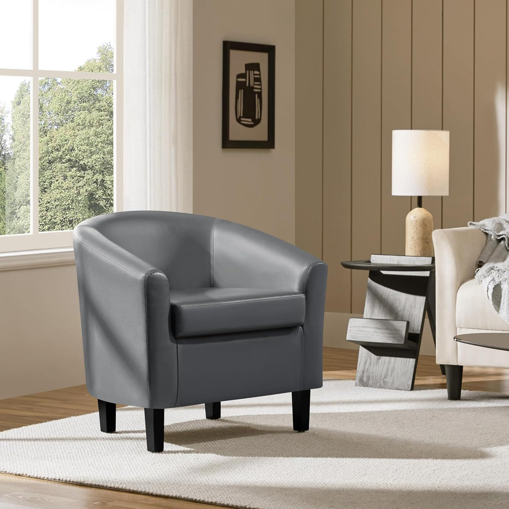 Accent Chairs, Faux Leather Barrel Armchairs, Gray