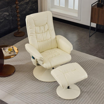 Modern Reclining Swivel Lounge Chair and Ottoman — White