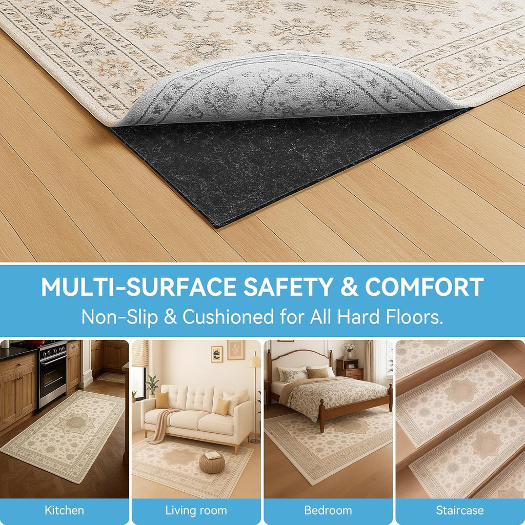 9x12 FT Non Slip Rug Pad,100% Waterproof Felt Rug Pad for Hardwood Floors,1/8" Thick Soft Carpet Pad with Natural