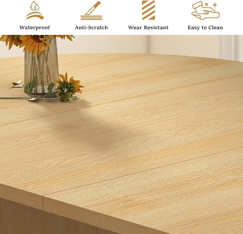 41 in-78 in Extendable Dining Room Table for 4-8, Round Expandable Kitchen Table with Fluted Base, Modern Farmhouse