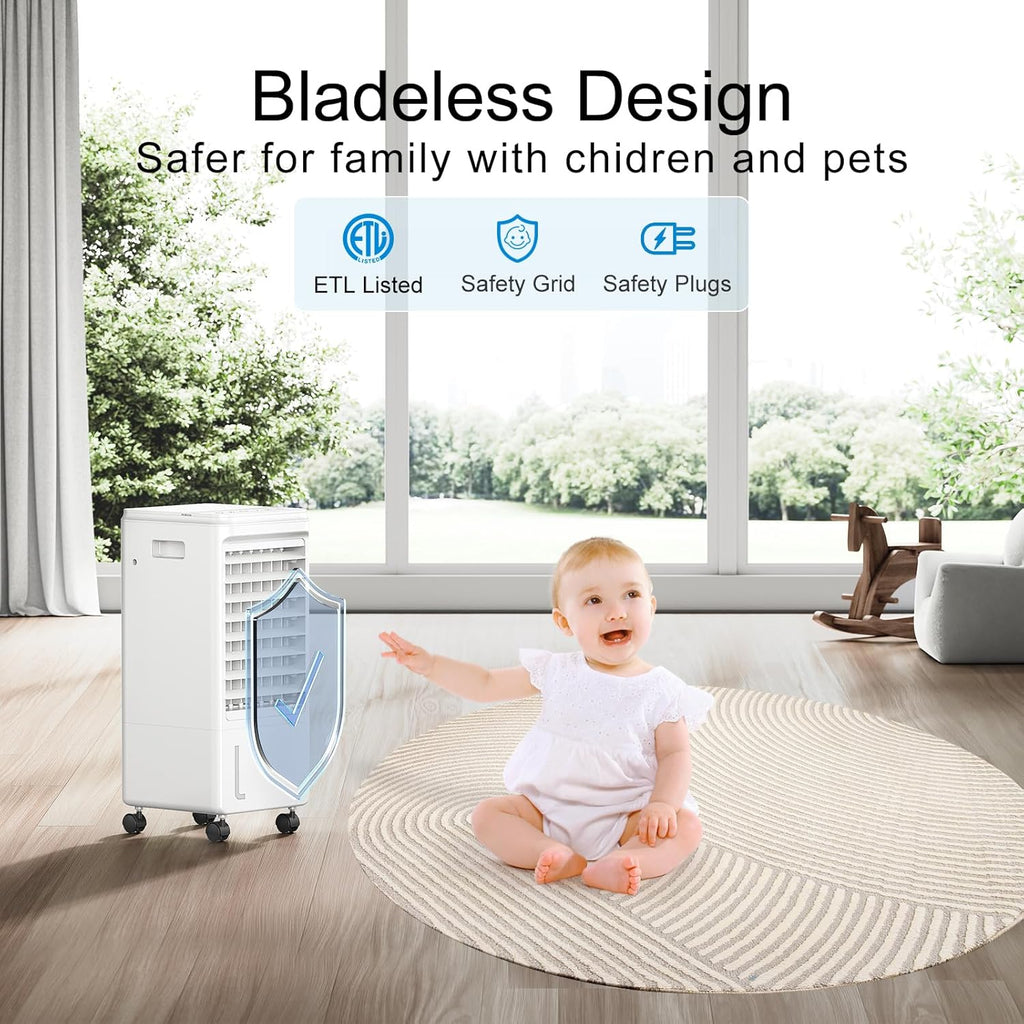 Portable Air Conditioners, 3-IN-1 Evaporative Air Cooler, Swamp Coolers w/ 3 Ice Pack, 1.85 Gal Water Tank, 4 Modes