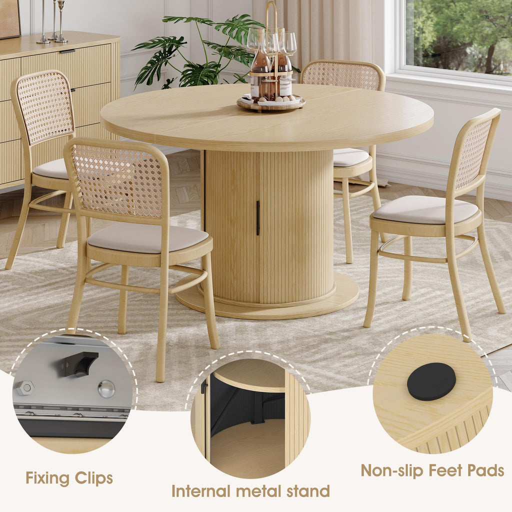 Dining Table for 4-6, 47in-63in Extendable Round Dining Room Table with Storage, Mid Century Modern Farmhouse Wood