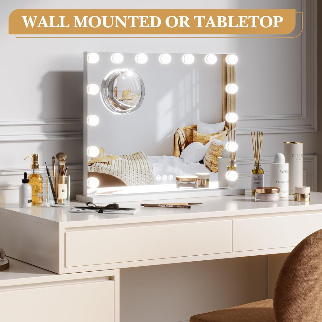 Vanity Mirror with Lights, 23" x 18" Makeup Mirror with Lights, Hollywood Lighted Vanity Mirrors with 15