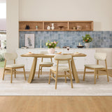 71" Modern Dining Table for 6, Rectangle Wood Kitchen & Dining Room Table, Solid Rubberwood Frame, Bentwood Legs, Oak
