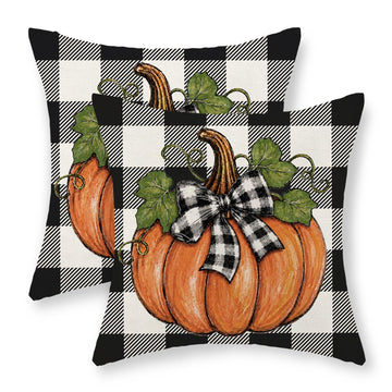 Fall Orange Pumpkin Buffalo Plaid Pillow Covers 20x20 Set of 2