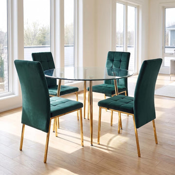 Upholstered Velvet Dining Chairs Classic Kitchen High Back Chairs Set of 4, Featured Dovetail Tufted Side Chairs