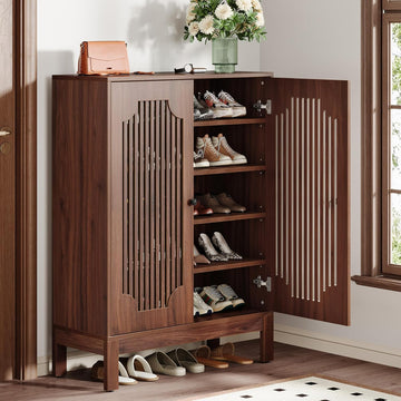 Shoe Cabinet with Doors, 5-Tier Shoe Storage Cabinet with Adjustable Shelves, 20 Pairs Wooden Shoe Rack Organizer