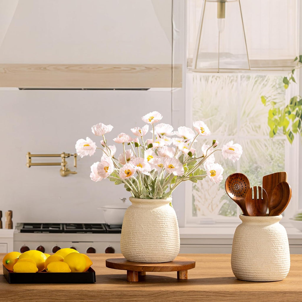 Ceramic Flower Vases Home Decor, Rustic Farmhouse Decorative Vase Pottery Wide-Mouth Vases