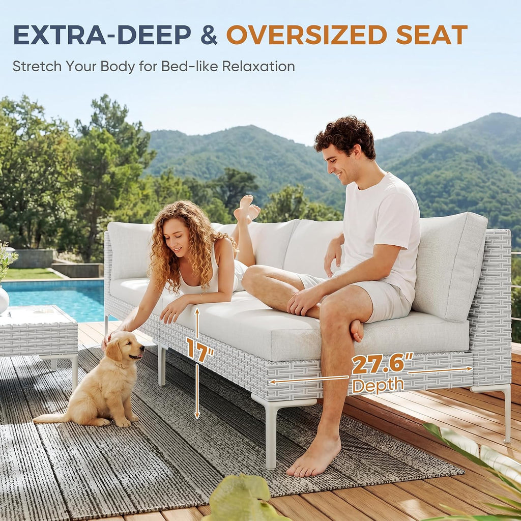 Luxury Patio Furniture Set 6 Seater Large Modular L-Shaped Outdoor Sectional with Thick Cushion & Deep Seat Oversized
