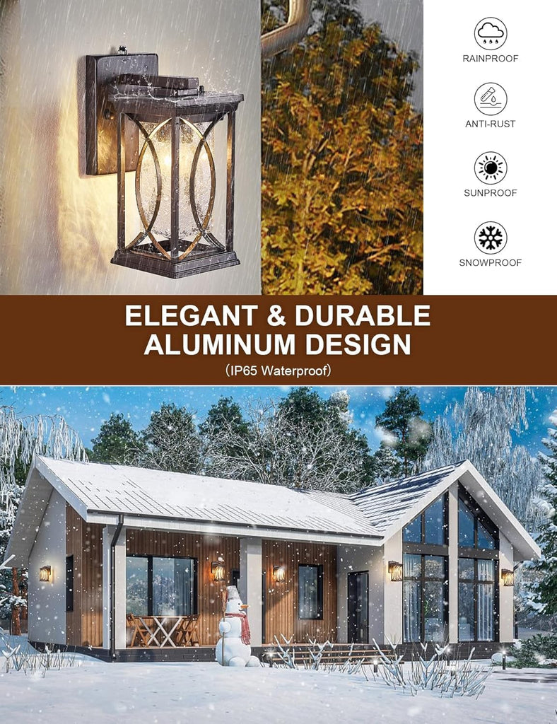 Oil Rubbed Bronze Porch Light Dusk to Dawn Outdoor Wall Lantern Small Modern Exterior Light Fixture Aluminum with