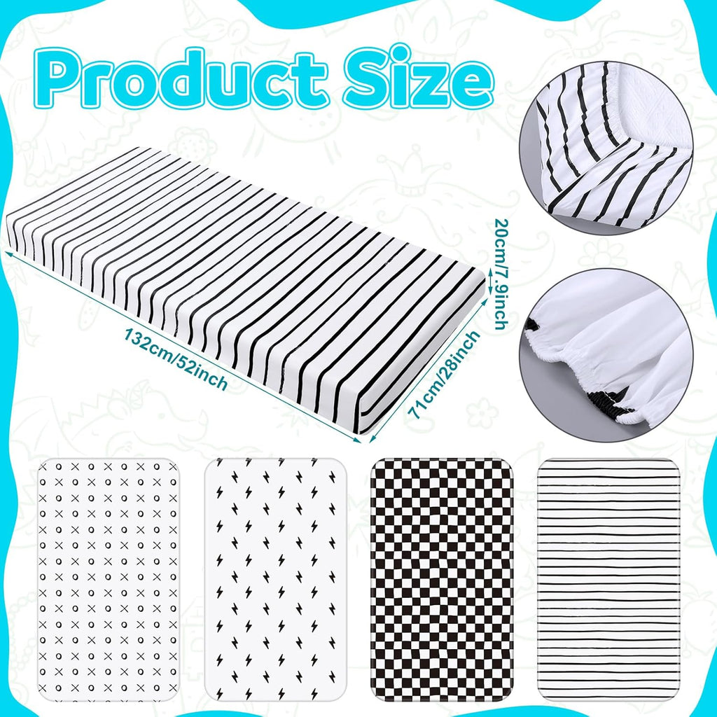 4 Pcs Black and White Crib Sheets for Baby Microfiber Baby Bassinet Soft Sheets Crib 52" x 28" for Standard Cribs