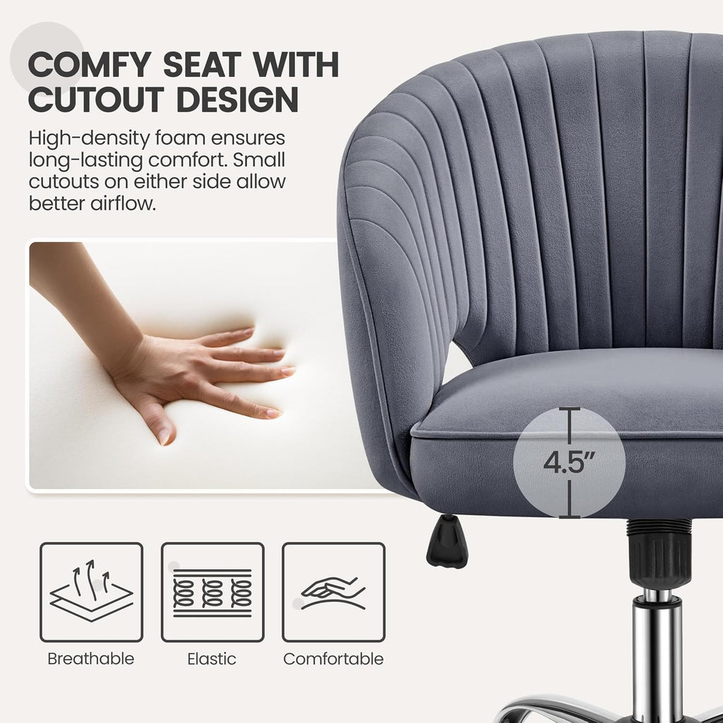 Home Velvet Desk Chair, Upholstered Modern Swivel Chair with Tufted Barrel Back, Rolling Wheels for Office, Study