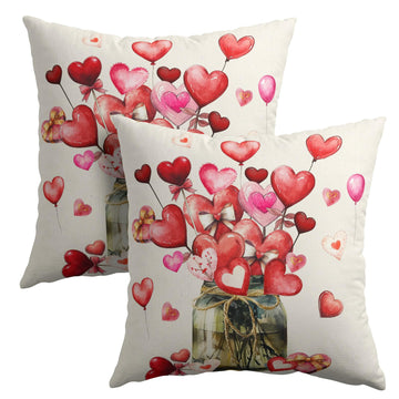 Valentine's Day Throw Pillow Covers 18X18 Inches Set of 2 Red Love Canes Hearts Decorative Mason Jar Pillowcase Soft