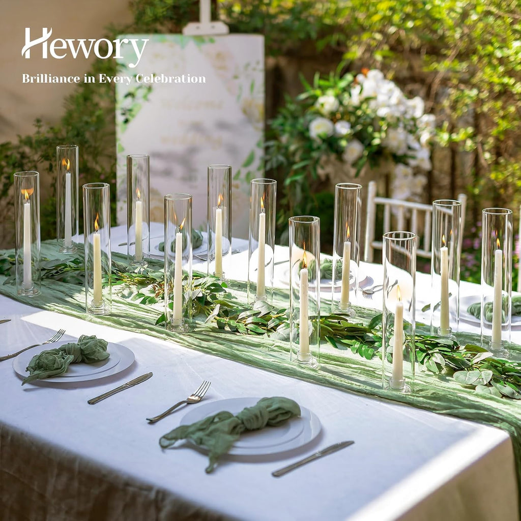 Hurricane Glass Candlestick Holders: 24PCS Clear Taper Candle Holders for Candlesticks with Windproof Design Ideal
