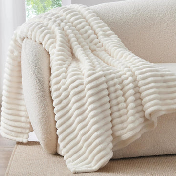 Fleece Throw Blanket, Decorative and Giftable Striped Blankets for Women, Men, 50"x60"
