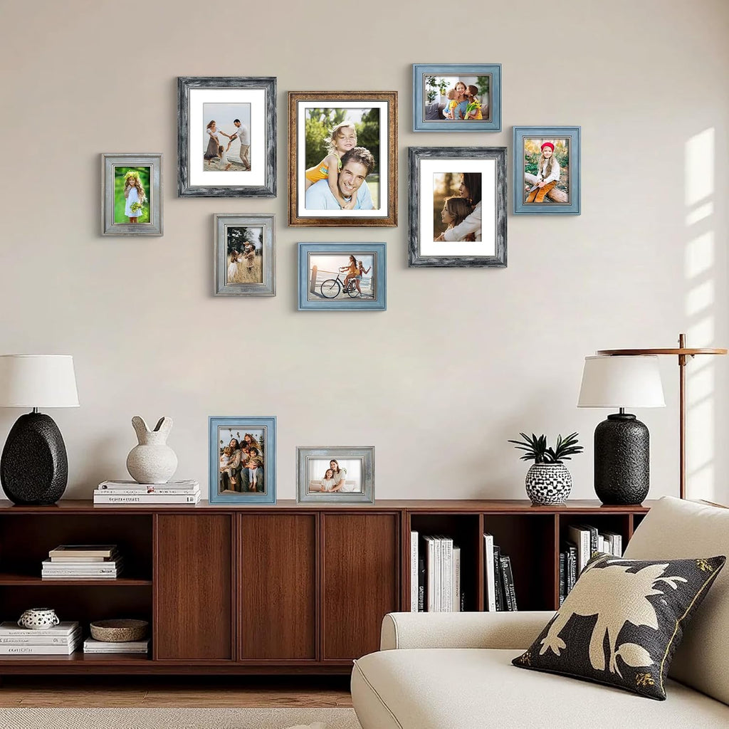 Picture Frames Collage Wall Decor 10-Pack, Gallery Wall Frame Set with 11x14 8x10 5x7 4x6 Frames in 4 Different Finishes - Set of 10