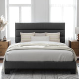 Full Platform Bed Frame with Fabric Upholstered Headboard and Wooden Slats Support