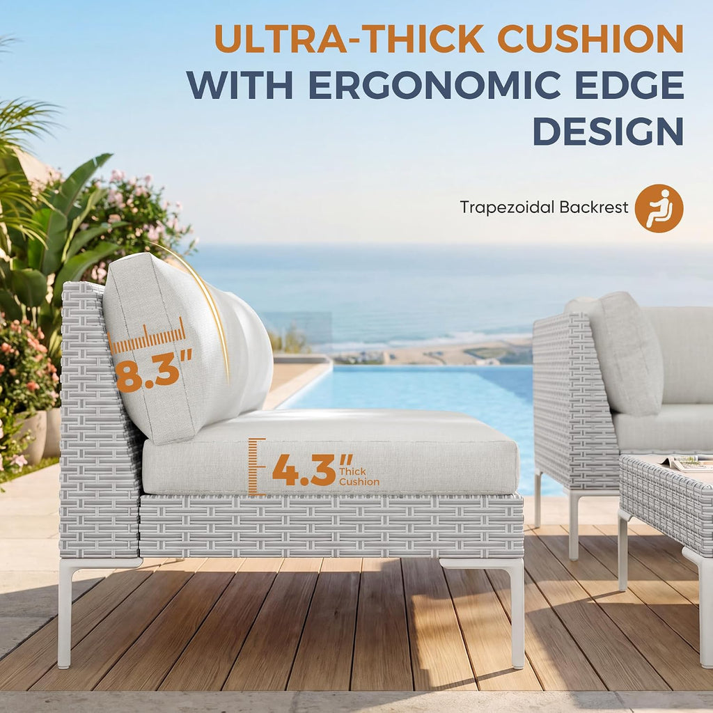 Luxury Patio Furniture Set 6 Seater Large Modular L-Shaped Outdoor Sectional with Thick Cushion & Deep Seat Oversized