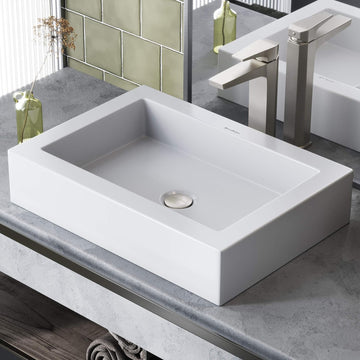 Wide Rectangle Vessel Sink, Glossy White