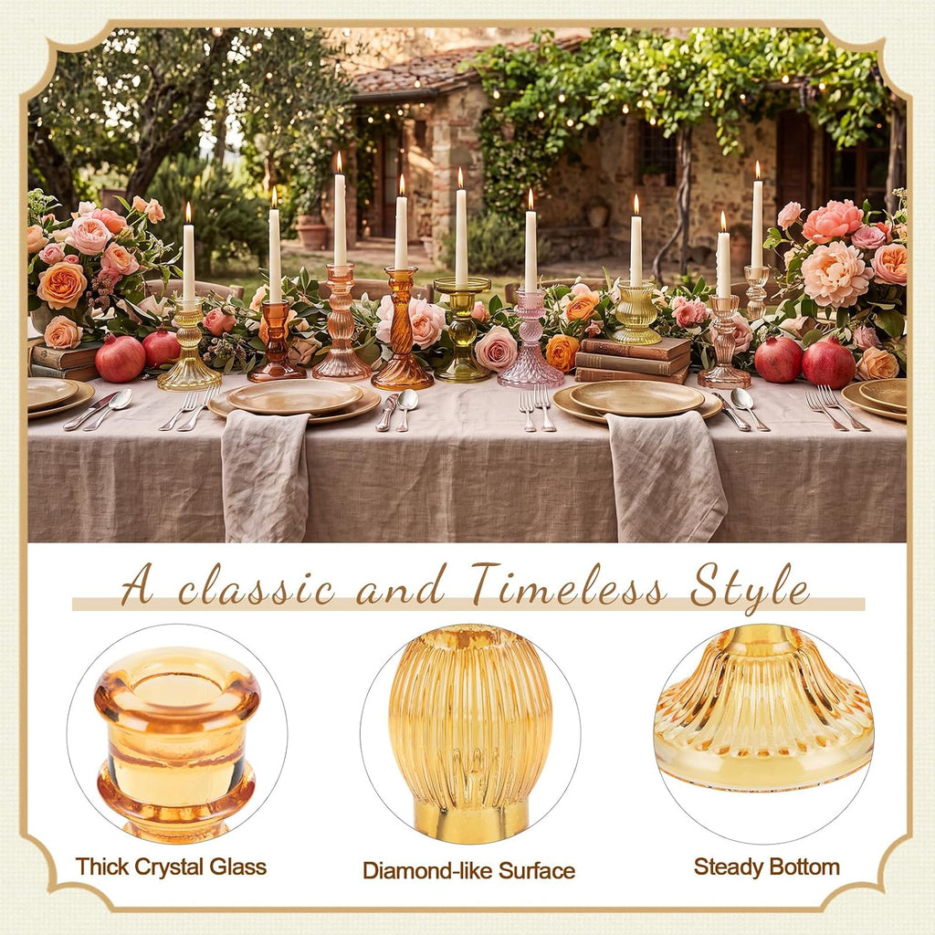 10 Pcs Glass Taper Crystal Candle Holders,Classic,Orange Yellow