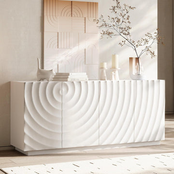 59" Modern Buffet Sideboard Cabinet, Artistic 3D Texture Storage Cabinet with 4 Doors, Freestanding Credenza Buffet