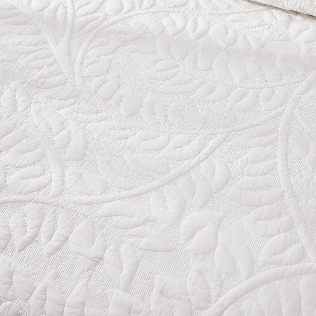 3-Piece 100% Cotton Oversized Bedspread Lightweight Quilt Coverlet Embroidery Farmhouse Bedding Set T0 (Bright White