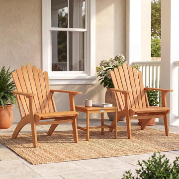 Adirondack Chair Set of 2 with Side Table (3 pcs,Natural) | Outdoor Patio Chairs, Solid Acacia Wood Fire Pit Seating