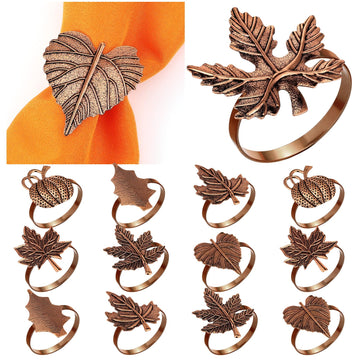 12 Pcs Thanksgiving Napkin Rings Set Fall Pumpkin Leaves Holders