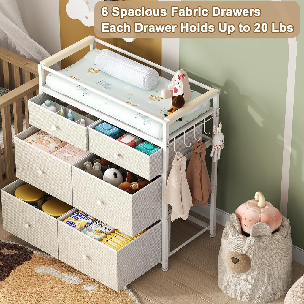 Baby Diaper Changing Table & Station with 6 Drawers Organizer | Heavy Duty Baby Changing Table Organizer Dresser
