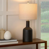 Home 22" Matte Black Ceramic Table Lamp with Oatmeal Shade for Modern, Transitional, Bedside Table, Living Room