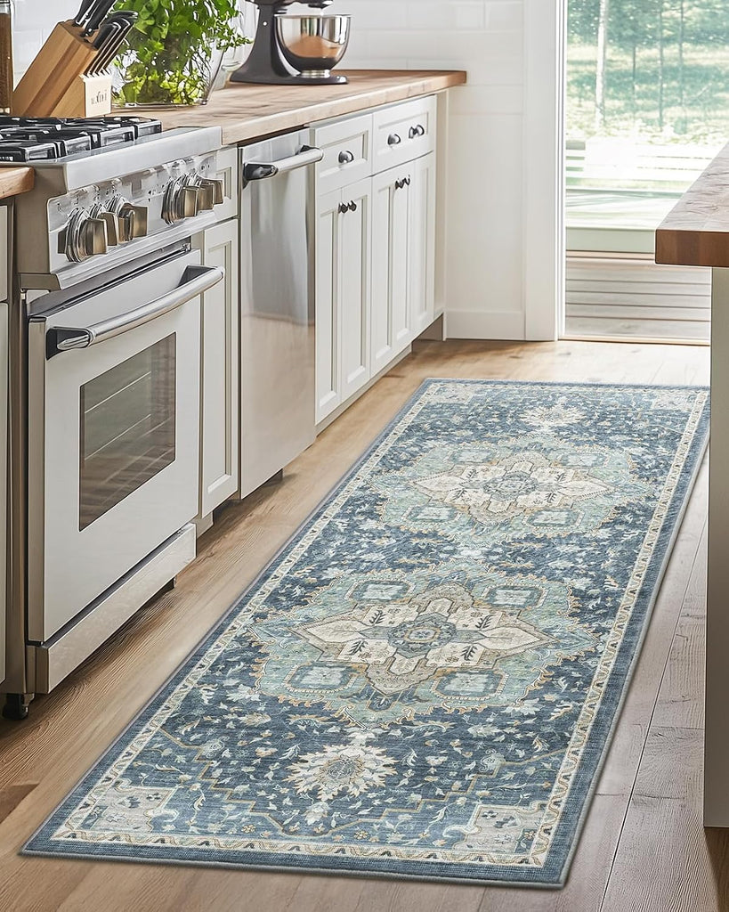 2x6 Washable Runner Rug, Low-Profile Kitchen Rugs with Non-Slip Backing & Durable Edge Binding, Vintage Entryway
